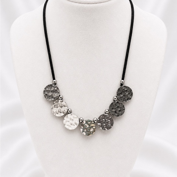 Jewelry - Hammered Disc Pendant in Silver and Gunmetal Necklace